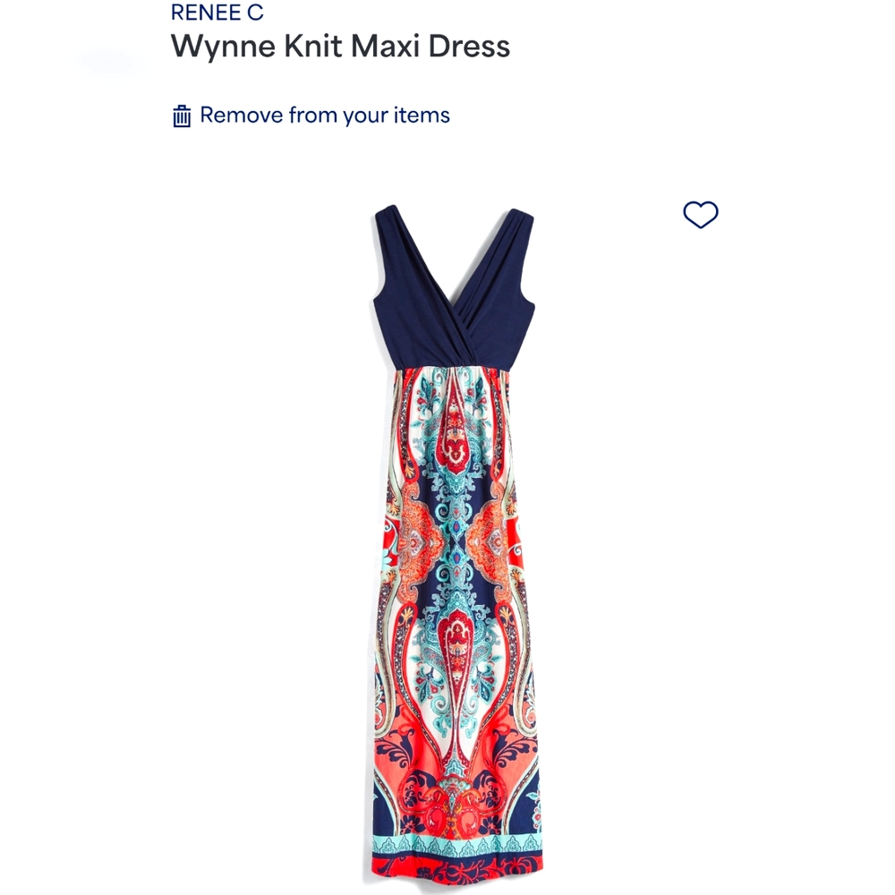 Renee C Coral & Navy Tribal Graphic 🦚 Maxi Goddess Dress Sz Large